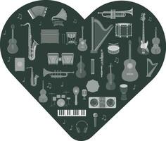 Love Music Heart. Musical instruments on heart shape vector