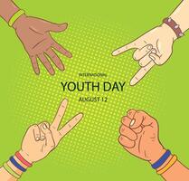 International youth day, August 12 th. with active and passionate young people illustration vector