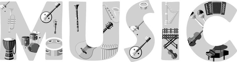 musical instrumentos acústico, eléctrico y percusión dibujos animados Clásico equipo para música conciertos y fiesta. jazz, gente y tradicional conjunto vector