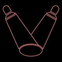 Neon floodlights two light effects searchlight lamp illumination light projector red color vector illustration image flat style