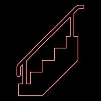 Neon staircase with railings stairs with handrail ladder fence stairway red color vector illustration image flat style