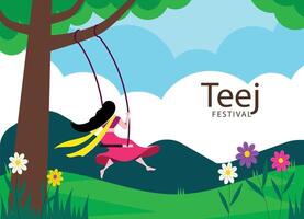 Teej celebration in india beautiful indian woman swinging vector illustration