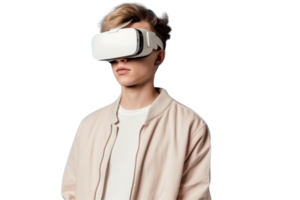 AI generated Man wearing VR glasses on transparent background png image