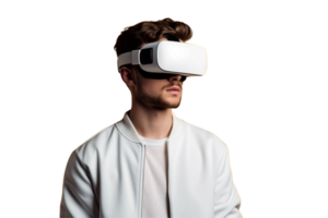 AI generated Man wearing VR glasses on transparent background png image