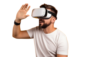 AI generated Transparent background PNG image of man using VR headset