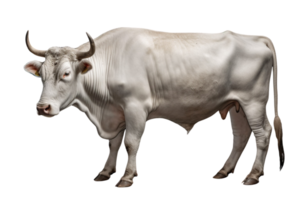 AI generated PNG image of a white cow with horns on transparent background