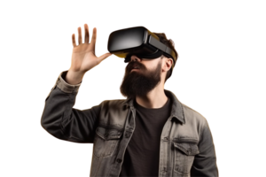 AI generated Transparent background PNG image of man using VR headset