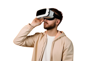 ai generado hombre vistiendo vr auriculares en transparente antecedentes png imagen