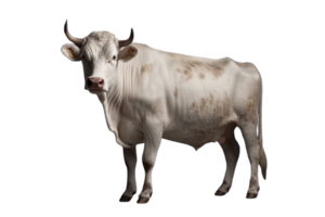 AI generated PNG image of a white cow with horns on transparent background