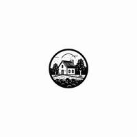 AI generated Farm house line art logo icon design vector