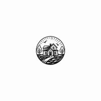 AI generated Farm house line art logo icon design vector