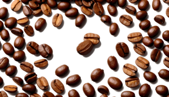 Close up of a pile of coffee beans with transparent background png