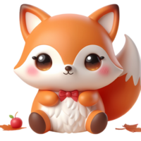 AI generated cute fox with red bow sitting on a leaf png