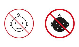 Baby Not Allowed, Danger Game for Child Warning Sign Set. Kid Prohibited, Not Suitable For Children Line and Silhouette Icons. Danger Of Small Part Symbol. Isolated Vector Illustration