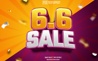 6 6 sale text effect, font editable, typography, 3d text psd