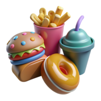 3d fast food icon set. design for fast food delivery. minimal design concept. png