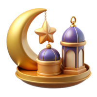 3d religion element collection of Islamic lantern fanoos and metal crescent moon. Suitable for Ramadan or Eid al Adha decoration. png
