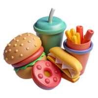 3d fast food icon set. design for fast food delivery. minimal design concept. png