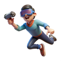 3d Flying or falling cartoon character man with virtual reality headset and hand holding controller. png