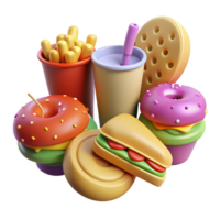 3d fast food icon set. design for fast food delivery. minimal design concept. png