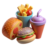 3d fast food icon set. design for fast food delivery. minimal design concept. png