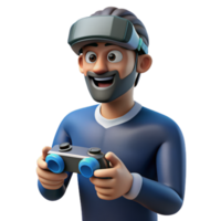 Virtual reality Man Gamer hands holding gaming console controller. joyful man in 3d glasses. png