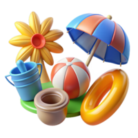 Summer 3d realistic render icon set. object with beach elements, summer holiday clip art set png