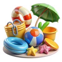 Summer 3d realistic render icon set. object with beach elements, summer holiday clip art set png