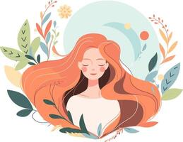 AI generated Peaceful woman. Meditation, relaxing, recreation, healthy lifestyle. Flat trendy vector illustration, isolated on white background.