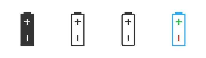 Battery with plus and minus signs icon. Charging indicator, full, empty battery. vector