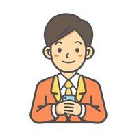 AI generated Businessman holding phone in his hands, simple icon style vector illustration.