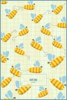 cute bee pattern with bright yellow background and thin rectangle line vector