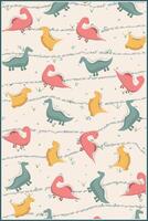 cute dinosaurs pattern with doodle style drawing art and colorful pastel vector