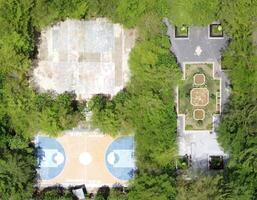 Drone view from above the city square, there are several fields and parks usually used by sports on holidays photo