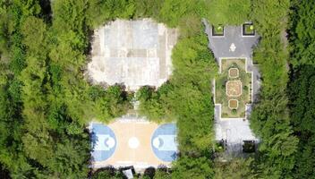 Drone view from above the city square, there are several fields and parks usually used by sports on holidays photo