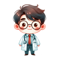 AI generated Cute Cartoon Doctor character with glasses and red tie, suitable for educational materials, presentations, or hospital related designs needing a quirky touch. png