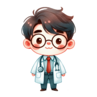 ai generado linda dibujos animados médico personaje con lentes y rojo atar, adecuado para educativo materiales, presentaciones, o hospital relacionado diseños necesitando un peculiar tocar. png