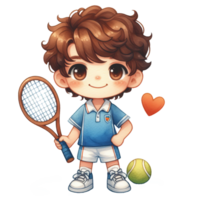 ai gegenereerd schattig jongen spelen tennis met een racket en bal. perfect voor sport- themed ontwerpen, tennis toernooien, recreatief activiteiten, en geschiktheid reclame. png