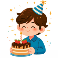 ai gegenereerd jongen vieren verjaardag met taart, perfect voor uitnodigingen, sociaal media berichten, partij decoraties, en groet kaarten. png