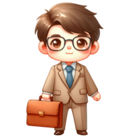 AI generated Cute Cartoon businessman with briefcase is perfect for business presentations, office posters, websites, and educational materials targeting corporate professionals. png