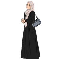 Hijab girl with black dress and slingbag png