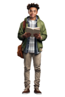 AI generated Portrait of little boy student happy smiling standing holding a book and carrying a school bag png