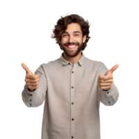 AI generated Portrait of young man pointing with surprised expression attractive cheerful amazed, isolated on white background png