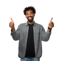 AI generated Portrait of young man pointing with surprised expression attractive cheerful amazed, isolated on white background png