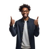 AI generated Portrait of young man pointing with surprised expression attractive cheerful amazed, isolated on white background png