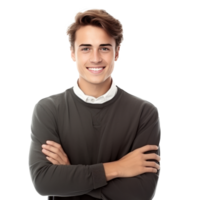 AI generated Portrait of handsome smiling young man with folded arms isolated png