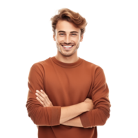 ai generato ritratto di bello sorridente giovane uomo con piegato braccia isolato png