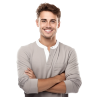 AI generated Portrait of handsome smiling young man with folded arms isolated png