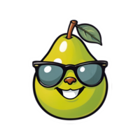 AI generated Smiling Cute Pear Sticker on Transparent Background. png