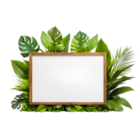AI generated Empty wooden white board with around green leaves on transparent background. png